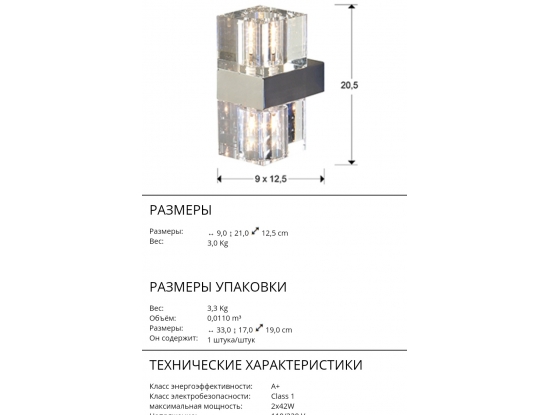 Технические характеристики бра Cubic